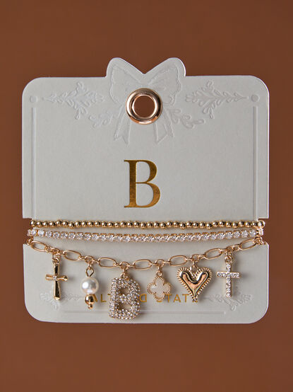 Bubble Monogram Charm Bracelet Set - B - TULLABEE