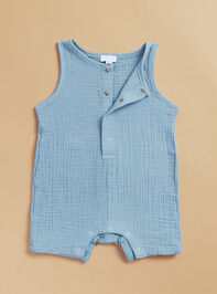 Colin Solid Muslin Romper Detail 2 - TULLABEE