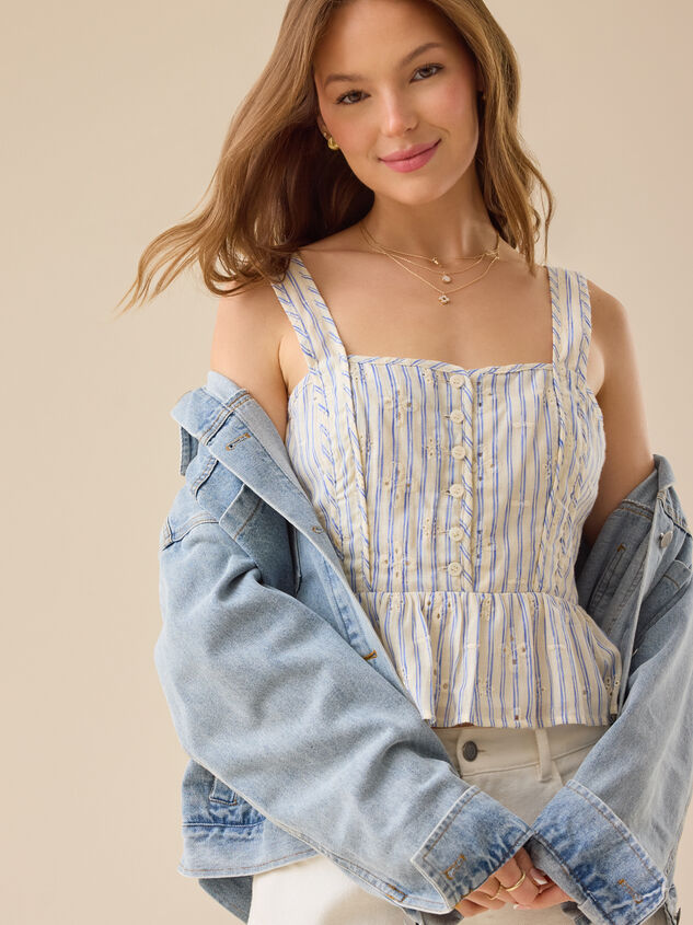 Orla Embroidered Peplum Tank Detail 3 - TULLABEE