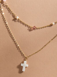 Dainty Beaded Cross Layer Necklace - TULLABEE