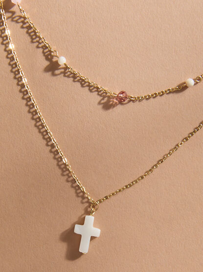 Dainty Beaded Cross Layer Necklace - TULLABEE