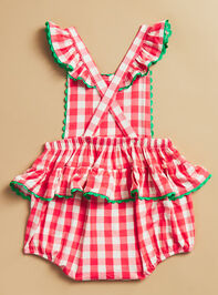 Millie Gingham Strawberry Bubble Detail 4 - TULLABEE