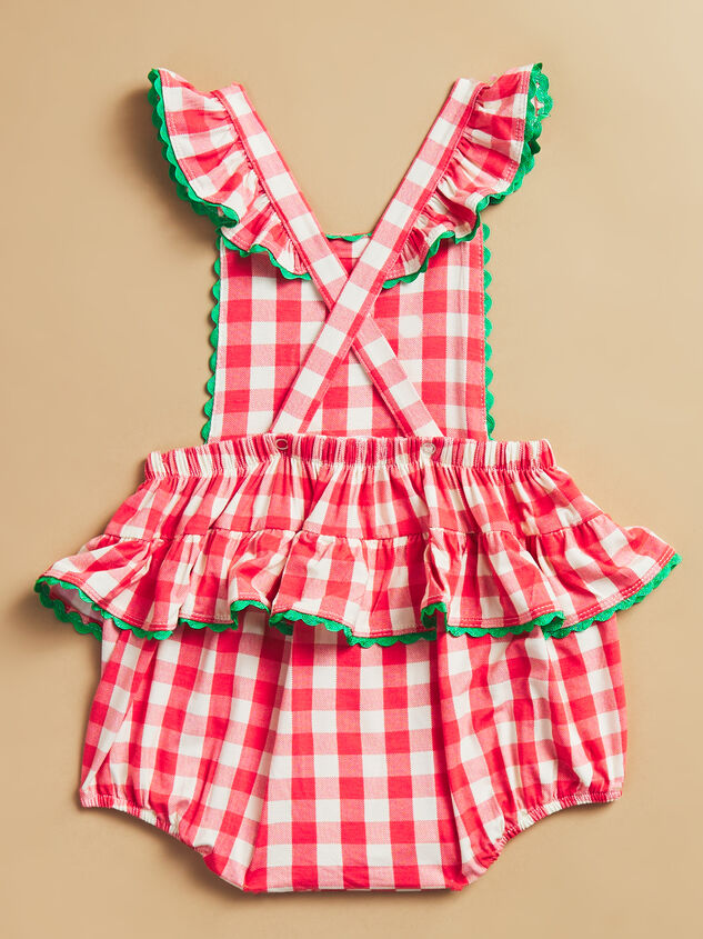 Millie Gingham Strawberry Bubble Detail 4 - TULLABEE