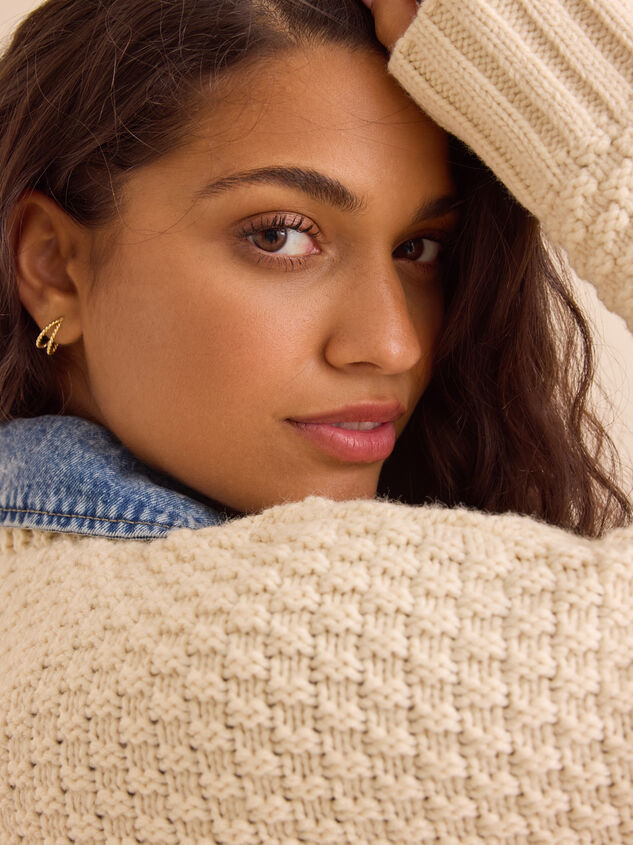 Hadley Cable Denim Mixed Cardigan Detail 6 - TULLABEE