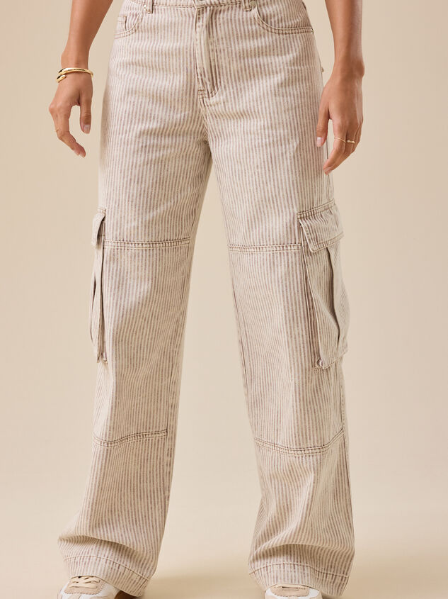 Ellis Pinstripe Cargo Pants Detail 4 - TULLABEE