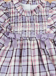 Violet Plaid Baby Dress Detail 2 - TULLABEE