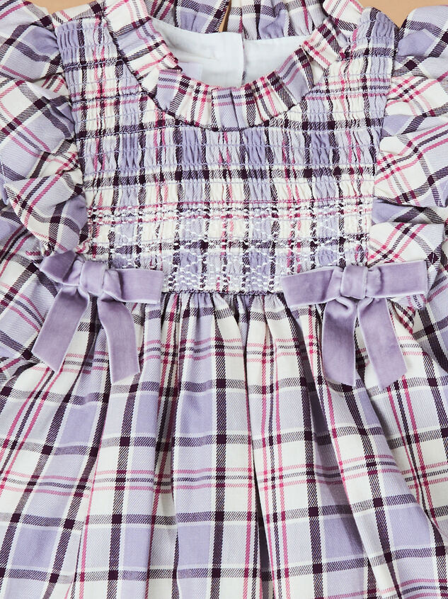 Violet Plaid Baby Dress Detail 2 - TULLABEE