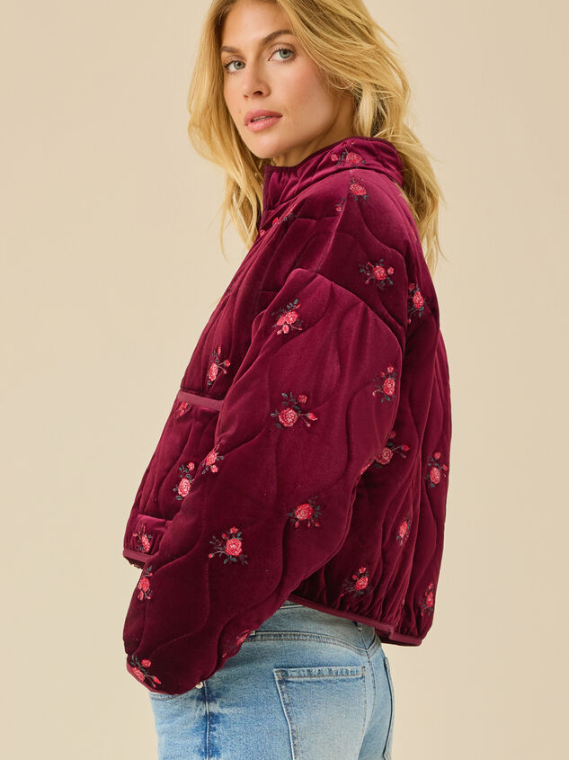 Freya Velvet Floral Embroidered Jacket Detail 4 - TULLABEE