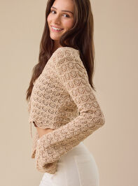 Lacey Crochet Tie Front Shrug Detail 4 - TULLABEE