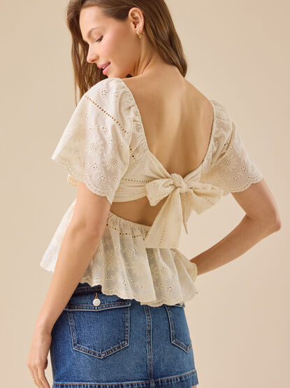 Corey Tie Back Embroidered Top - TULLABEE