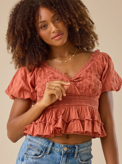 Addison Embroidered Babydoll Top - TULLABEE
