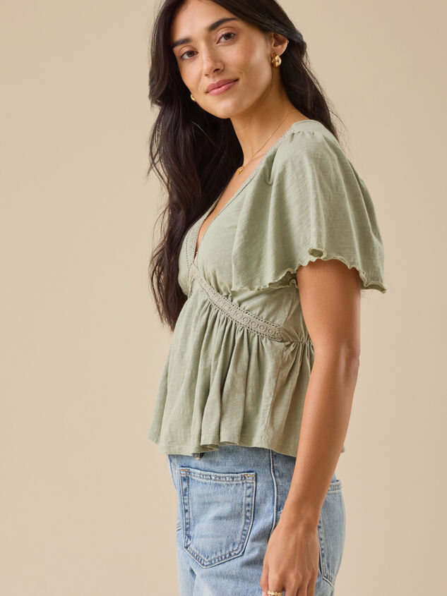 Millicent Lace Trim Peplum Top Detail 3 - TULLABEE