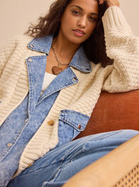 Hadley Cable Denim Mixed Cardigan Detail 7 - TULLABEE