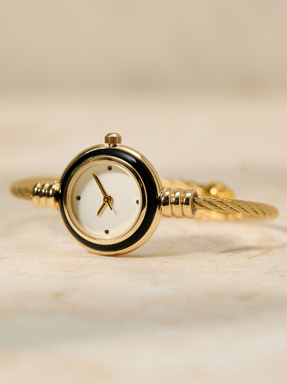 Black Enamel Twisted Cuff Round Face Watch - TULLABEE