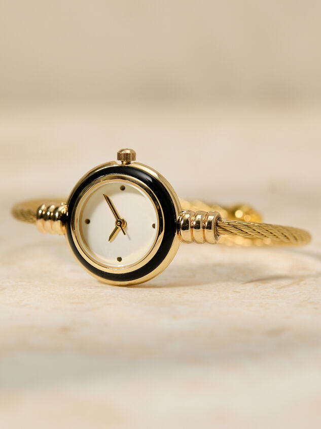 Black Enamel Twisted Cuff Round Face Watch - TULLABEE