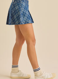 Kaitlin Plaid Denim Mini Skirt Detail 5 - TULLABEE