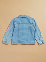 Evie Floral Embroidered Denim Jacket Detail 3 - TULLABEE
