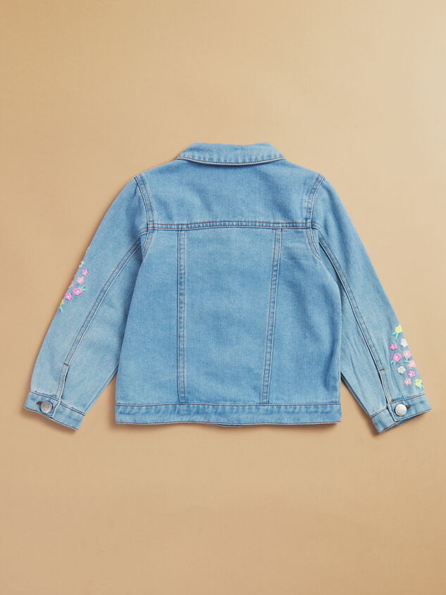 Evie Floral Embroidered Denim Jacket Detail 3 - TULLABEE