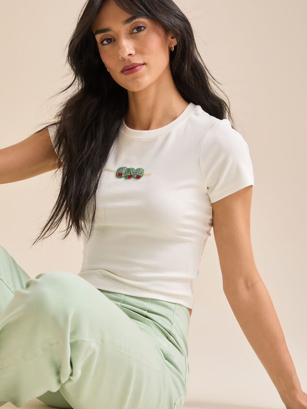 Olive Beaded Embroidery Tee - TULLABEE