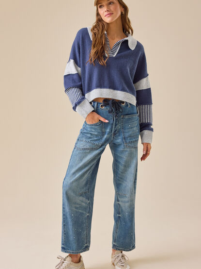 Beth Crop Mixed Media Pullover - TULLABEE