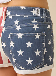 Mary American Flag Denim Shorts Detail 7 - TULLABEE