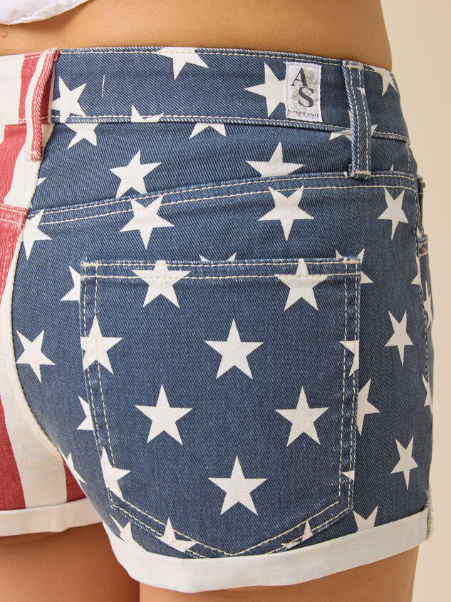 Mary American Flag Denim Shorts Detail 7 - TULLABEE