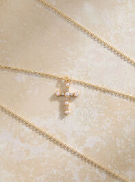 Pearl Cubic Zirconia Cross Necklace Detail 3 - TULLABEE
