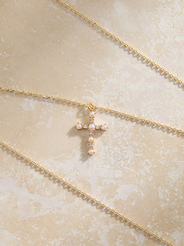 Pearl Cubic Zirconia Cross Necklace Detail 3 - TULLABEE