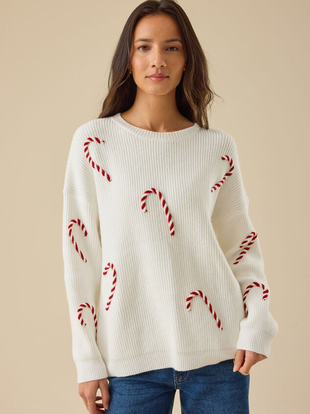 Candy Cane Classic Sweater Detail 4 - TULLABEE