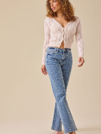 Ava Pearl Button Pointelle Cardigan - TULLABEE