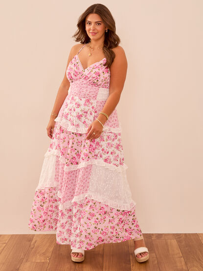 Adernia Patchwork Floral Maxi Dress - TULLABEE