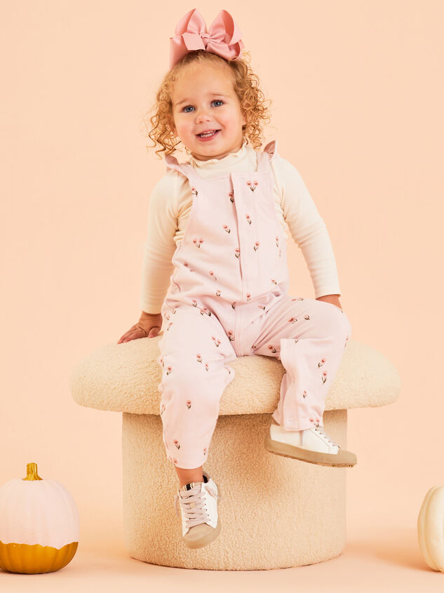 Chloe Toddler Floral Ruffle Overalls Detail 1 - TULLABEE