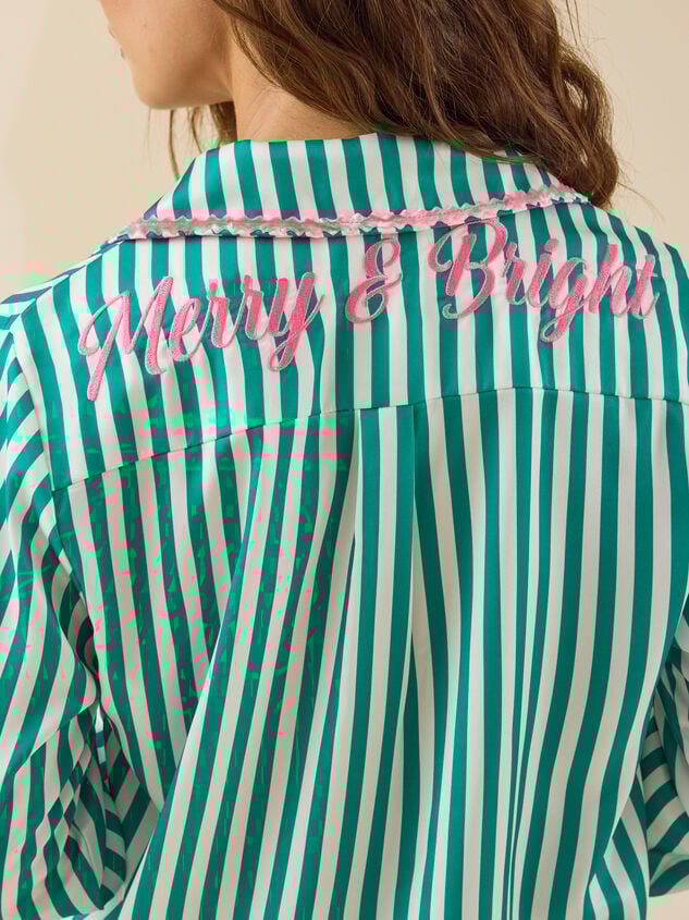 Rosemary Satin Stripe Sleep Top Detail 6 - TULLABEE