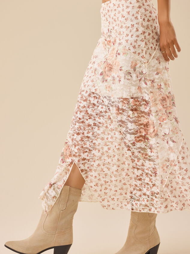 Azalea Printed Lace Midi Skirt Detail 4 - TULLABEE