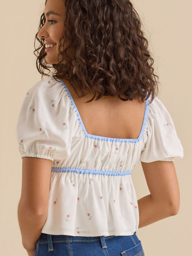 Bea Puff Sleeve Patchwork Top Detail 5 - TULLABEE