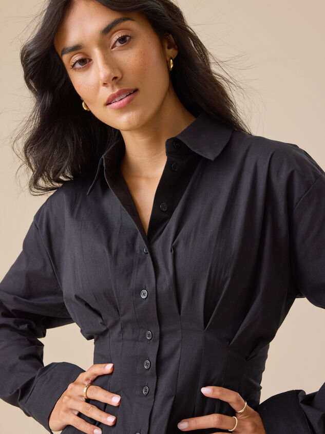 Julianne Pleated Button-Up Top Detail 3 - TULLABEE