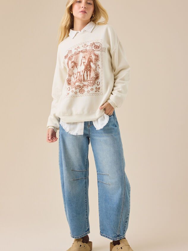 Horse Stamp Graphic Sweatshirt Detail 2 - TULLABEE