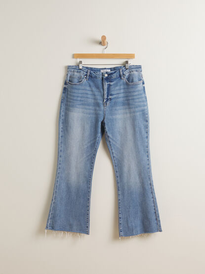 Lindy Raw Hem Flare Jeans - TULLABEE
