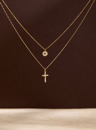 Stainless Steel Layered Cross Heart Necklace - TULLABEE