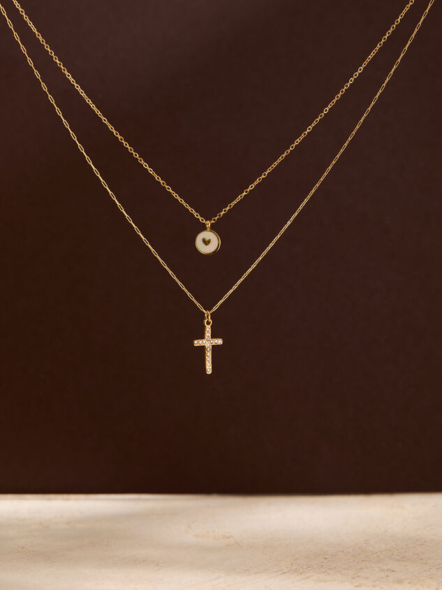 Stainless Steel Layered Cross Heart Necklace - TULLABEE