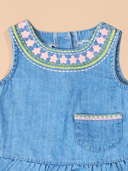 Angie Denim Flower Pinafore Set by Mud Pie - TULLABEE