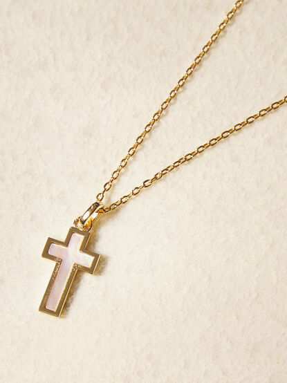 18K Gold Mother Of Pearl Cross Necklace - TULLABEE