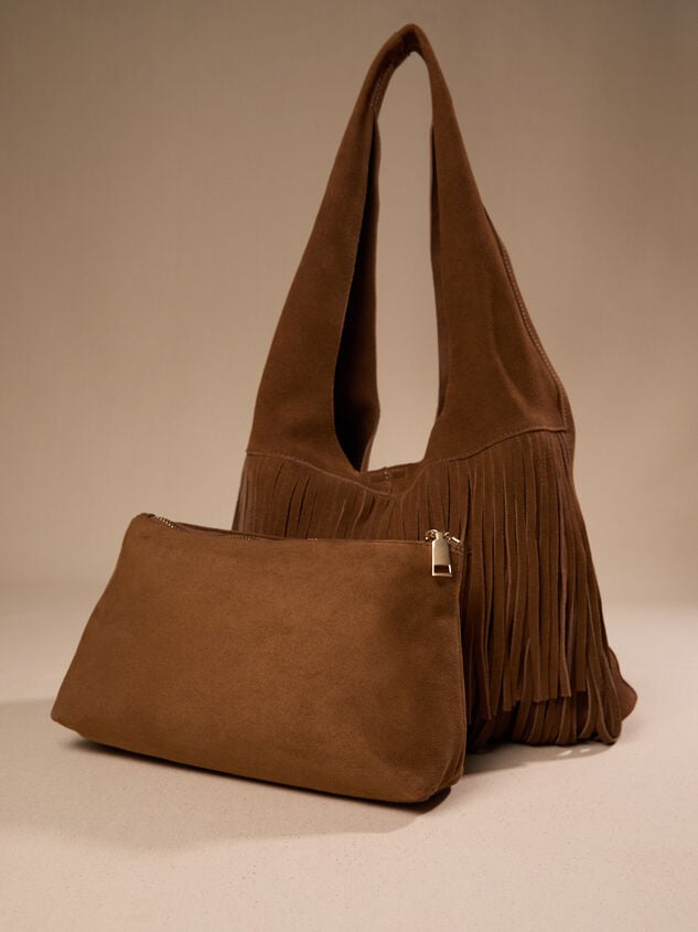 Millie Suede Fringe Tote Bag Detail 4 - TULLABEE