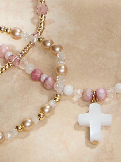 Beaded Cross Charm Bracelet Set - TULLABEE