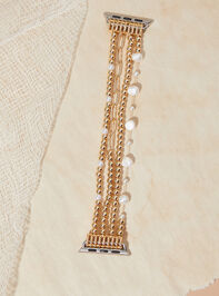 Beaded Gold and Pearl Smart Watch Band Detail 2 - TULLABEE