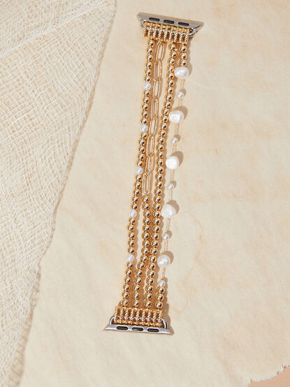 Beaded Gold and Pearl Smart Watch Band - TULLABEE