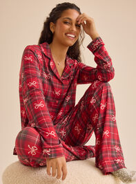 Hadley Bow Plaid Mama Lounge Set Detail 2 - TULLABEE