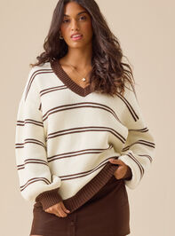 Elise Striped V-Neck Sweater Detail 3 - TULLABEE