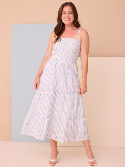 Serena Embroidered Stripe Mama Maxi Dress - TULLABEE