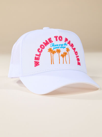 Welcome To Paradise Trucker Hat - TULLABEE